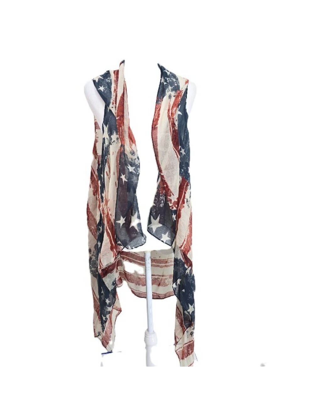 Maurices Gauzy American Flag Sleeveless Long Waterfall CArdigan Women L / XL